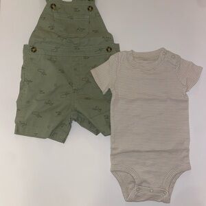 Carter’s Green Overalls and Striped Onesie Set